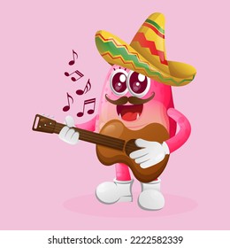 Cute pink monster wearing mexican hat with playing guitar. Perfect for kids, small business or e-Commerce, merchandise and sticker, banner promotion, blog or vlog channel
