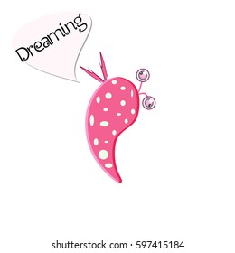 Cute pink monster with wings and eyes antennas. Cartoon alien isolated on a white background. Vector illustration for your design needs