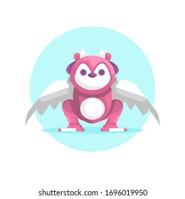 Cute Pink Monster with Wings, Flat Design, Eps 10 Illustration