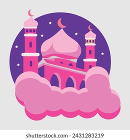 cute pink mosque vector ilustration