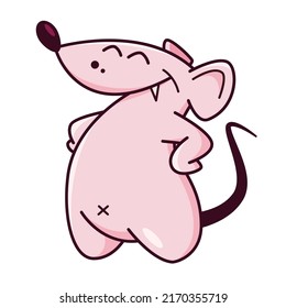 Cute pink mouse. Shows emotions, satisfied, happy, cheerful. Mouse character hand drawn style, sticker, emoji