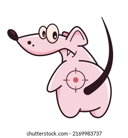 Cute pink mouse with a target on the pope. Shows emotions, love, passion. Mouse character hand drawn style, sticker, emoji