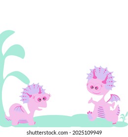 Cute pink mum dinosaur cartoon image smiling play with her boy dino running to hug on a white background.  Vector isolate flat design of funny lettering quote ,hand drawn for greeting card or poster.