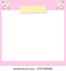 Cute Pink Note Paper Template with Daisy Corners and Blank Banner