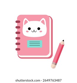 Cuaderno y lápiz rosados lindos con diseño de la cara del gato