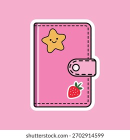 Cute pink notebook with star and strawberry stickers
