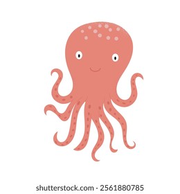 Cute pink octopus character with friendly expression and eight arms illustrated in a simple, colorful style