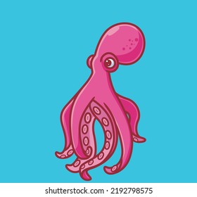 cute pink octopus. isolated cartoon animal nature illustration. Flat Style Sticker Icon Design Premium Logo vector. Mascot Character