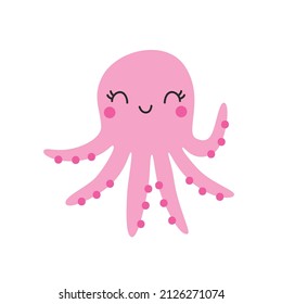 Cute pink octopus. Vector childish illustration