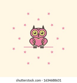 cute pink owl surrounded by stars