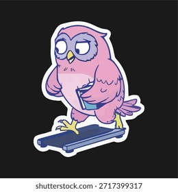 Cute pink owl vector illustration doing everyday activities. Simple cartoon character with clean line art and flat colors. Playful and friendly style suitable for sticker, children illustration, social media content, print design, and digital decoration. Character on dark background.