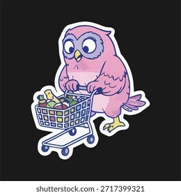 Cute pink owl vector illustration doing everyday activities. Simple cartoon character with clean line art and flat colors. Playful and friendly style suitable for sticker, children illustration, social media content, print design, and digital decoration. Character on dark background.