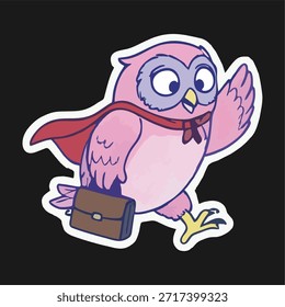 Cute pink owl vector illustration doing everyday activities. Simple cartoon character with clean line art and flat colors. Playful and friendly style suitable for sticker, children illustration, social media content, print design, and digital decoration. Character on dark background.