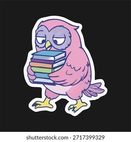Cute pink owl vector illustration doing everyday activities. Simple cartoon character with clean line art and flat colors. Playful and friendly style suitable for sticker, children illustration, social media content, print design, and digital decoration. Character on dark background.