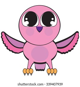Cute pink owlet. Vector illustration.