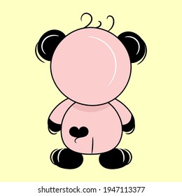 Cute Pink Panda, Back View, Isolated On Yellow Background