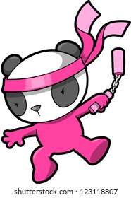 Cute Pink Panda Bear Ninja Vector