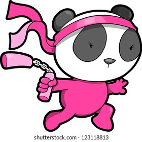 Cute Pink Panda Bear Ninja Vector