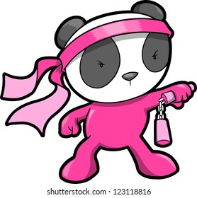 Cute Pink Panda Bear Ninja Vector
