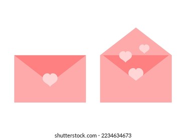 Cute de papel rosa sobre el correo cerrado y abierto con el diseño vectorial plano de icono valentino amor corazón.