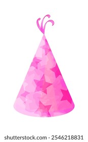 Cute pink party hat with painted stars. Vector watercolor illustration