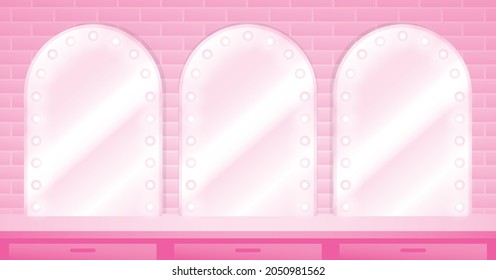 cute pink pastel dressing table background 3d illustration vector consists of light bulb mirrors and tabletop for putting your object