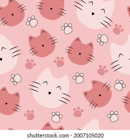 Patrón rosa lindo con gatos para niñas y niños. Patrón sin soldadura de luz desnuda para impresión textil, textura, fondo, tela, impresión de ropa.