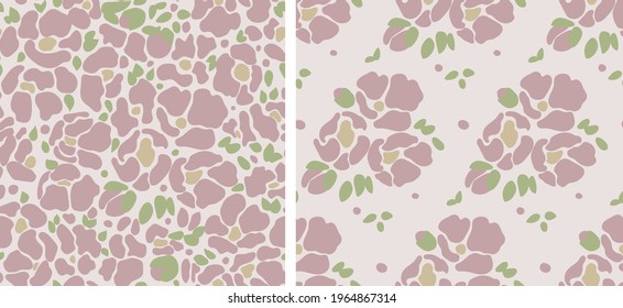 Cute pink pattern with flowers in the style of the 60s. Seamless pattern for printing.