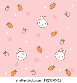 Patrón rosa lindo con conejos, zanahorias, corazones y fresas.