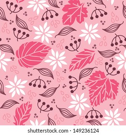 cute pink pattern.Vector Seamless pattern with leaves and branches