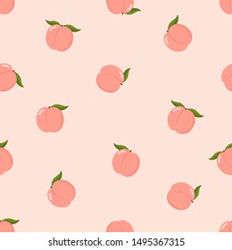 Cute pink peach seamless patten. Organic healthy fruit background. -Vector.