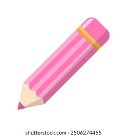 Cute Pink Pencil illustration Vector, Lovely Colorful Stationary, Education Graphic Elements design in Flat style, Fun Playroom and Classroom Clip art, Vector stock (Editable)