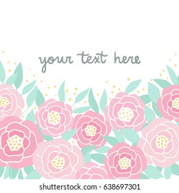 Cute pink peonies. Hand drawn illustration. Vector template 