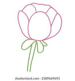 cute pink peony flower doodle hand drawn line art illustration