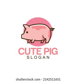 cute pink pig cartoon logo