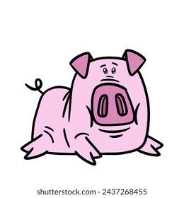 Cute pink pig cartoon. Vector illustration isolated on white background.	