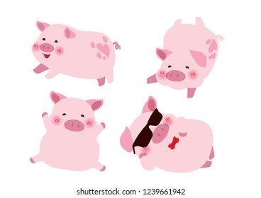 cute pink pig character design collection set vector