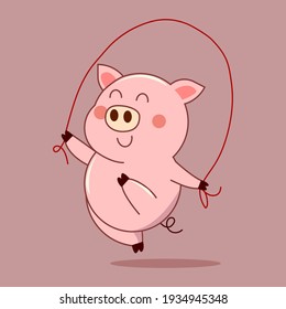 Cute pink pig character icon vector illustration.