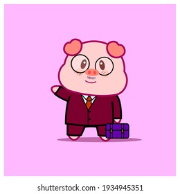 Ilustración vectorial de caracteres de cerdo rosado.