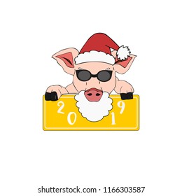 Cute pink pig. Chinese symbol of the 2019 year. Hand Drawn Vector illustration.