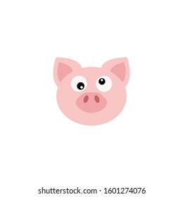 cute pink pig face vector illustration. pig face emotion logo.