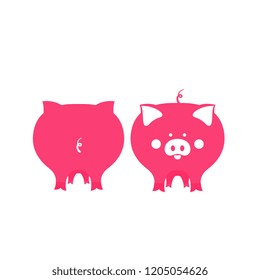 Cute pink pig front and back view. Symbol of 2019 Chinese New Year.