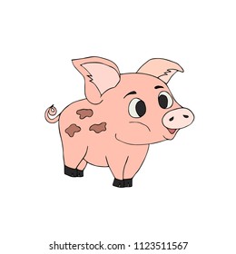 Cute pink pig. Hand Drawn Vector illustration.