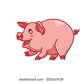 cute pink pig laugh smile cartoon animal nature concept Isolated illustration. Flat Style suitable for Sticker Icon Design Premium Logo vector. Mascot Character
