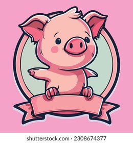 cute pink pig mascot illustration vector art