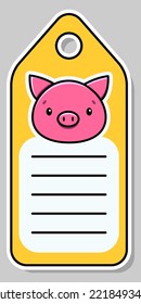 Frisch rosa Schwein. Notebook-Label. Hinweis: Vektoraufkleber