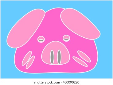 Cute Pink pig  on a white background, vector