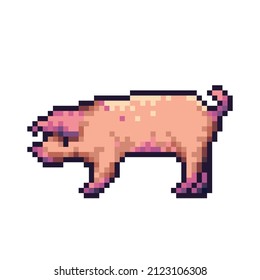 Cute Pink Pig Pixel Art Icon. Farm Animal Logo. Domestic Animal. Game Development, Mobile App. 8-bit Sprite. Isolated Vector Illustration