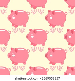 Cute pink pig seamless pattern 