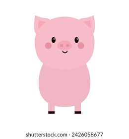 Cute pink pig standing icon. Smiling face. Cartoon kawaii funny baby character. Hog swine sow animal. Flat design. Educational card for kids. White background. Isolated. Vector illustration